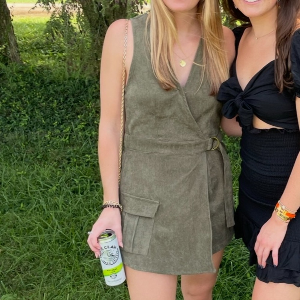 Olive Green Sleeveless Wrap Dress